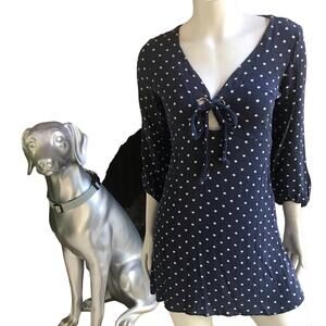 American Eagle Blue White Polka Dot 3/4 Sleeve Dress Peephole Front Women's S